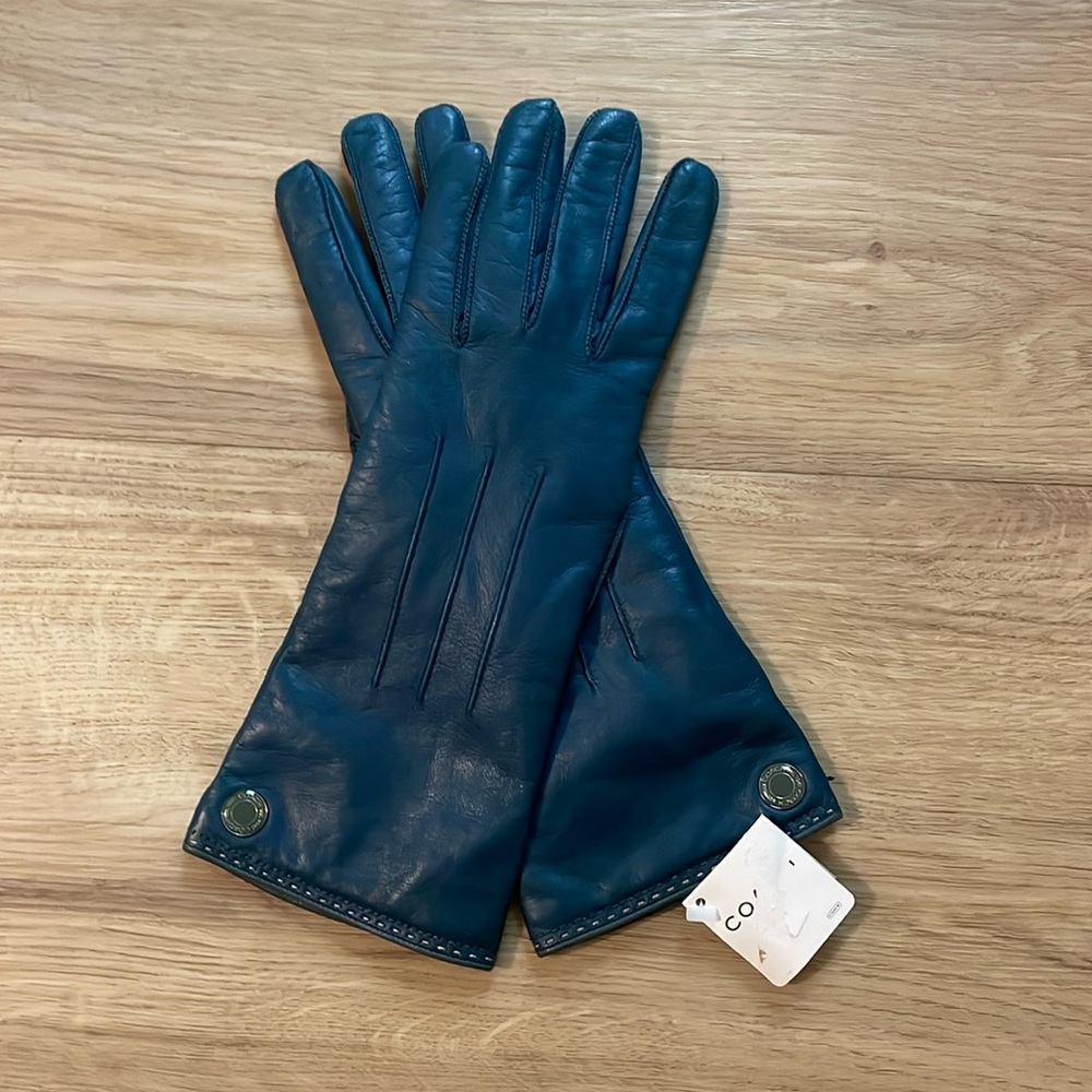 Coach Moroccan Blue cashmere lined driving gloves